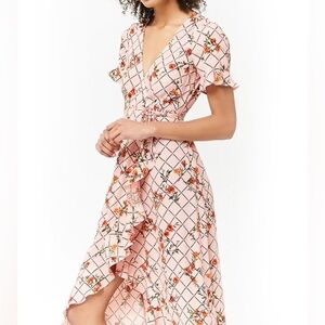 FOREVER 21 CONTEMPORARY Floral Pink Wrap Dress